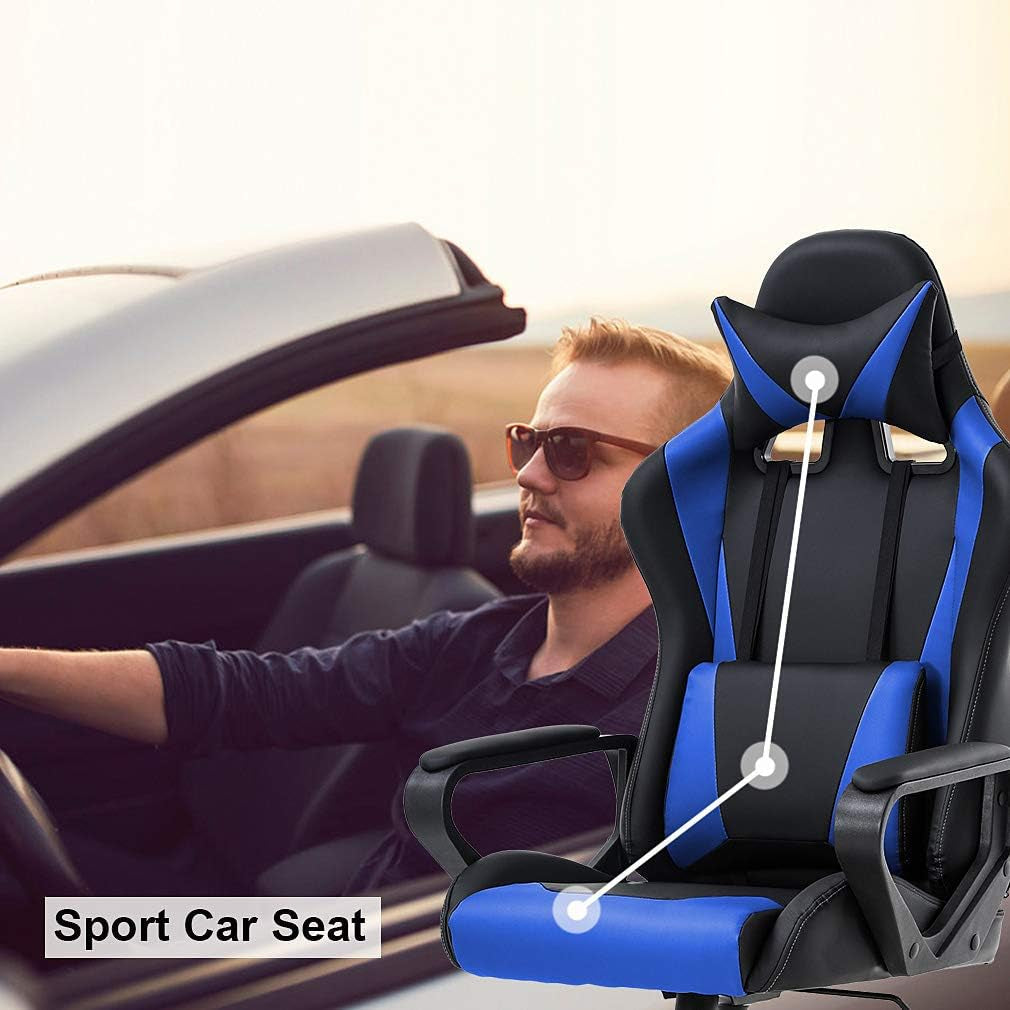 High-Back Gaming Chair PC Office Chair Computer Racing Chair PU Desk