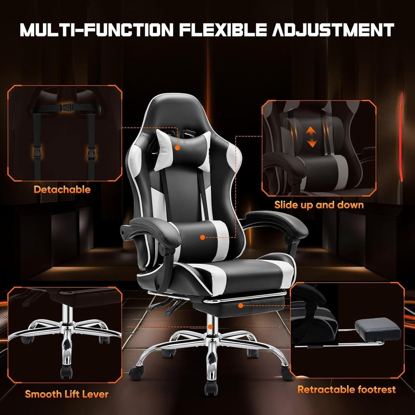 Pro Gaming & Office Chair – Footrest, Support & Style Combined