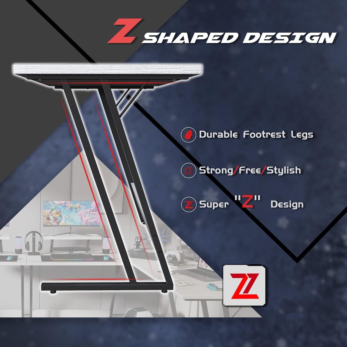 Ergonomic L-Shape Gaming Desk – Sleek Design with Ample Workspace